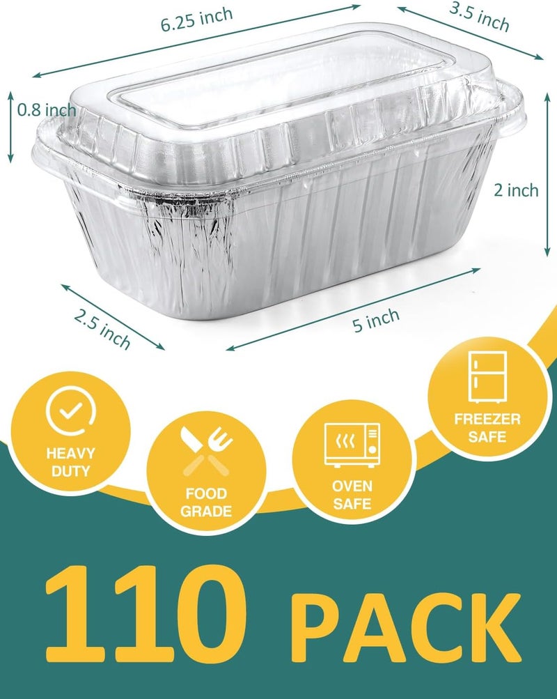 NEEBAKE 110 Pack 6x3.5x2 Disposable Aluminum Loaf Pans with Lids - 1 Lb Mini Loaf Pans, Small Aluminum Tin Foil Baking Pan, Food Containers for Baking, Cakes, Bread, Meat, Loaves - Image 2